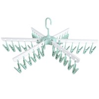 半个许仙36夹折叠衣架防风晾衣架塑料多夹子儿童袜子架挂 绿色