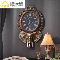 欧式客厅静音挂钟时钟家用钟 创意大象美式壁钟餐厅装饰壁挂钟表 棕色吉象挂钟