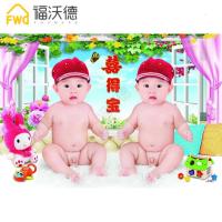 双男宝宝龙凤宝宝画双胞胎画结婚生宝宝墙画年画装饰画2张 A878 148*98厘米无框单张