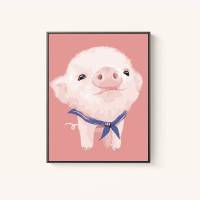 diy数字油画儿童卡通动漫数码手工画手绘填色装饰画小动物 粉红小猪 50*60cm(送精美相框)黑色外框+彩色画板