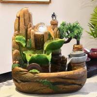假山流水喷泉水车轮景观装饰品小摆件室内桌面球高山 山水荷趣(大号带底座款)