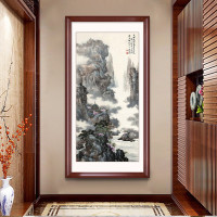 半个许仙国画山水画玄关装饰画走廊竖版中式过道壁画新中式客厅餐厅挂画 01 110*230cm【顺丰陆运】