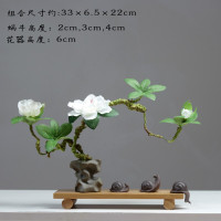 半个许仙禅意摆件新中式现代书房小和尚沙弥饰品假山陶瓷复古创意客厅酒柜玄关装饰品办公室桌面博古 迁徙蜗牛+白凤杜鹃(组合)