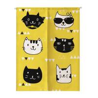 北欧帘布艺厨房隔断帘日式棉麻装饰卧室卫生间免打孔定制半帘 群山底 75cm宽*150cm高送伸缩竿并