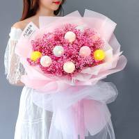 大束满天星干花花束纱礼盒玫瑰真花永生花女生日七夕情人节 超大永生粉色满天星花100CM+纱160CM