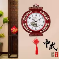 新中式艺术静音挂钟大气客厅时钟家用挂表个性壁挂装饰钟表 红木色(椭圆)