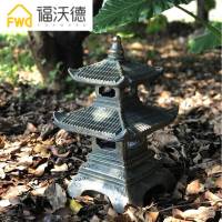 日式庭院景观灯园林仿古石灯寺庙四角石灯笼花园石头塔落地摆件 古铜色