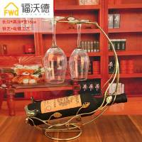 欧式创意红酒架酒柜摆件家居装饰品客厅办公室电视柜卧室房间摆设 (金色)海盗船+2酒杯