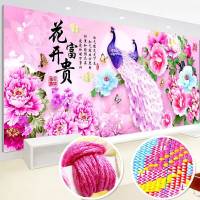 花开富贵十字绣2020新款绣客厅家用线绣孔雀牡丹花满绣百鸟朝凤图 [丝线]200*75厘米(符号清晰-线量多30%-