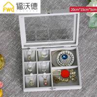 首饰盒耳环耳钉项链戒指手饰品透明防尘绒布简约欧式收拾收纳盒 [A款]手工带盖首饰盒