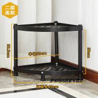 不锈钢放锅架厨房置物架三角形落地多层扇形角落收纳架子厨房用品 (加厚)不锈钢纯黑6层三角架-高款