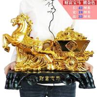 马摆件工艺品马拉车马客厅吧台办公室办公桌装饰马上发财有钱 财富宝马绒沙金色