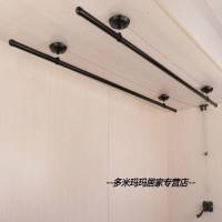 黑色晾衣架阳台手摇升降晾衣杆双杆式晒衣架室内外晒被架提供安装 黑色配件2.7米双杆提供安装