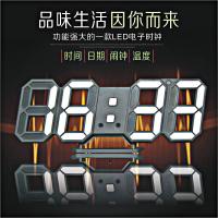 闹钟挂墙 LED电子钟时钟表3D立体数字钟创意摆件客厅家用简约 白框白字[USB+粘钩]