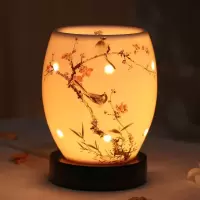 精油灯卧室台灯熏香炉 陶瓷香薰灯插电熏香灯小夜灯镂空香熏炉调光香熏灯台灯 黑底座梅香坊