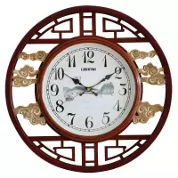 圆形时钟 中式挂钟客厅实木中国风古典新中式钟表复古装饰钟 KH032M 20英寸