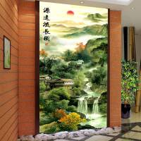 中式山水玻璃贴壁纸玻璃背景墙贴画玄关过道装饰画3d立体壁画山水画画 渊源流长 超大