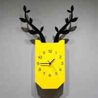 艺木挂钟 客厅卧室 现代简约ins北欧家用创意钟表清新文时钟静音 黄色(黑树枝角) 18英寸