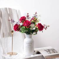 红玫瑰几摆件 ins假花绒布红玫瑰仿真几摆件 北欧客厅装饰花桌面摆设花艺 白色