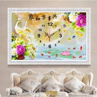 孔雀钟挂饰钟 表家和万事兴十字绣新款客厅2019小挂件简单绣线绣满绣卧室 80X55厘米[丝线满绣]3股线绣送机芯