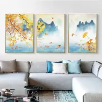 5d钻石客厅山水三联画新款画满钻风景贴砖十字绣2019卧室餐厅 魔方圆钻满钻[270*120CM]