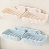 香皂盒两层 打孔置物架肥皂盒防水放的盒子洗脸二合一皂盒挂墙 横款米 蓝 2个装(4位)