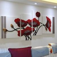 客厅装饰立体浮北欧欧式沙发背景墙装饰画无框画家居装饰品壁画卧室装饰挂 时尚魅红色/整套标价 上墙尺寸:120*260cm