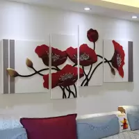 客厅装饰立体浮北欧欧式沙发背景墙装饰画无框画家居装饰品壁画卧室装饰挂 时尚魅红色/整套标价 上墙尺寸:120*260cm