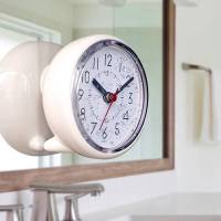 挂壁闹钟简约浴室吸盘钟表防雾防水静音厨房卫生间时钟冰箱小挂钟台钟 白色(直径10.1厘米)
