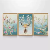 客厅装饰画DIY创意立体浮 花鹿 十字绣线绣三联画沙发背景墙 Y615215喜鹿长歌一单个满绣4股11