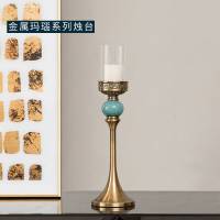 餐边柜摆件 轻奢客厅美式餐边柜实用烛台创意欧式复古座钟玄关家居装饰品摆件 金色玛瑙烛台两件套+座钟