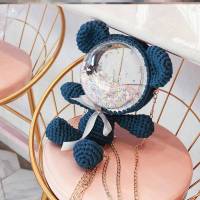 小熊双肩手工编织包包diy米奇迪士尼太空气罩半球形透明斜挎包 P31-粉蓝成品