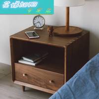 实木日式床头柜床头柜北欧简易收纳柜日式书柜卧室现代小型多功能床柜 黑桃木色