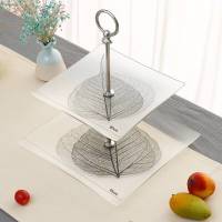 个三层蛋糕架干果水果盘钢化玻璃下午茶点心时尚果盘子新 黑叶光伏方形三层大号圆提手