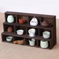 桌面实木收纳盒置物架博古架茶道零配茶具茶杯架茶托茶棚杯托杯垫 16阶梯重烧