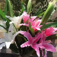 半个许仙假花百合仿真花束单支客厅室内餐桌装饰品摆设花艺摆件花瓶插花 2花1蕾5支装
