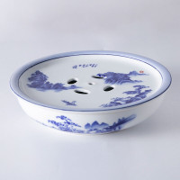 半个许仙陶瓷功夫茶具圆形茶盘茶船储水式托盘简约办公家用 兰山水:十寸直径26cm