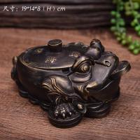 半个许仙现代中式浮做旧复古带盖大号烟灰缸摆件客厅办公室装饰烟缸 万寿无疆古铜色