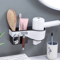 吹风机置物架卫生间壁挂免打孔浴室电吹风筒挂架厕所收纳架子家用 三层吹风机款白色[可调节/旋转款]升级