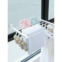 阳台折叠晾衣架窗户免打孔晒被子晾衣架挂衣凉衣杆家用被单晒鞋架 白色6根杆