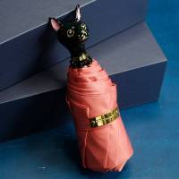 五折伞太阳伞小巧防晒防紫外线女便携迷你轻遮阳雨伞可爱晴雨两用 (黑胶款)黑猫-公主粉