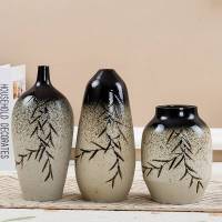 亮光黑色颜色釉高温陶瓷花瓶 小资格调花艺种植鲜花 三个一套