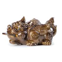 抖音同款茶宠貔貅创意茶台茶具茶盘配件功夫喷水精品摆件可养变色宠物 大号喷水貔貅金色款(公)