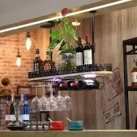 红酒杯架倒挂酒吧吧台酒柜创意复古实木欧式用高脚杯架摆件吊架 实木U加灯长100cm宽28cm黑色