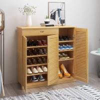 鞋柜多层简易鞋架简约现代楠竹厅柜多功能经济型玄关储物柜aj鞋盒阳台翻斗前宿舍室外 茶色加高120单抽五层鞋柜@稳固加强款