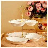 欧式陶瓷三层水果盘蛋糕架蛋糕盘下午茶点心盘时尚创意生日婚 时尚三层盘金圆冠