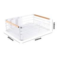 日式铁艺餐具收纳碗碟架多功能厨房置物架大容量沥水碗架 双层白色