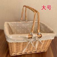 柳编收纳篮花篮购物篮子藤编水果篮手提篮菜蓝野餐篮收纳筐鸡蛋篮 原木色麻布大号