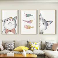 北欧风客厅装饰画风格卧室猫咪挂画沙发背景墙壁画儿童房墙画 Z8103 60*80油画布铝合金画框+晶瓷工艺(金色