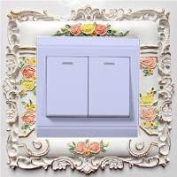 开关贴墙贴保护套创意欧式双开关插座贴装饰树脂房间客厅装饰 桔色插花双开金莲天鹅